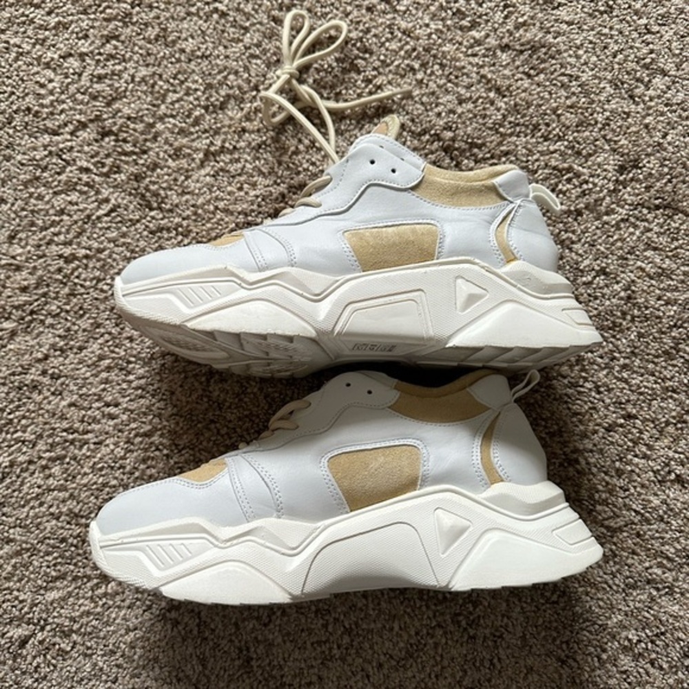 PrettyLittleThing White and Tan Sneakers